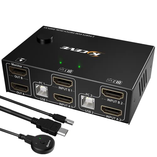 Dual Monitor KVM Switch HDMI 2 Port 4K@30Hz, MLEEDA KVM Switch 2 Monitore für 2 Computer teilen sich 2 Monitore und 4 USB 2.0 Hub, Desktop Controller und USB HDMI Kabel im Lieferumfang enthalten von MLEEDA