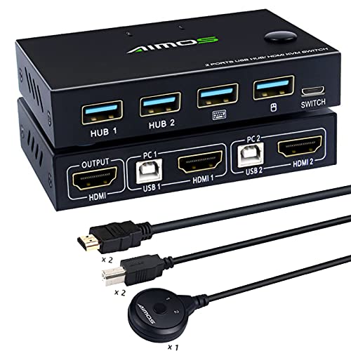KVM Switch HDMI 2 Port 4K@30Hz, MLEEDA HDMI und USB Switch für 2 PC Teilen Sie einen Satz Tastatur Maus Drucker und UHD Monitor, mit 2 USB-Kabel und 2 HDMI-Kabel von MLEEDA
