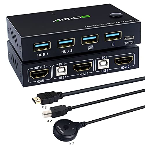 KVM Switch HDMI 2 Port 4K@60Hz, MLEEDA KVM-Switches für 2 PC Teilen Sie einen Satz Tastatur Maus Drucker und UHD Monitor, mit 2 USB-Kabel und 2 HDMI-Kabel von MLEEDA