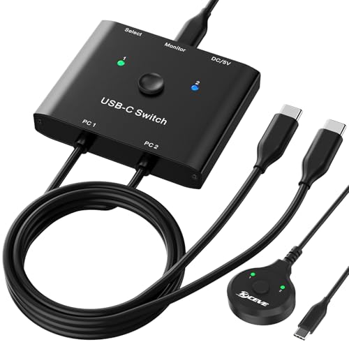 USB C Switch 2 PC 8K@60Hz 4K@120Hz,2 in 1 out USB-C Switch, MLEEDA Typ C KVM Switch für 2 Laptops,Unterstützende Dockingstation,mit 2 Typ C-Kabel und Desktop-Controller von MLEEDA