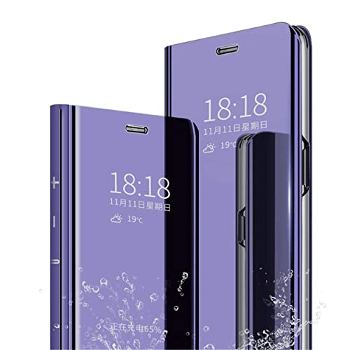 MLOTECH Hülle für Huawei P20 PRO Handyhülle + Gehärtetes Glas schutzfolie Flip Transluzent View Miroir Spiegel Standfunktion Smart Cover -Lila blau von MLOTECH
