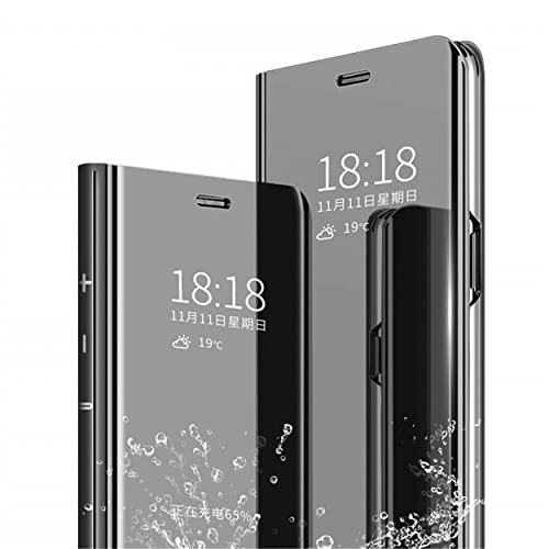 MLOTECH Hülle für Huawei P20 PRO Handyhülle + Gehärtetes Glas schutzfolie Flip Transluzent View Miroir Spiegel Standfunktion Smart Cover -Schwarz von MLOTECH