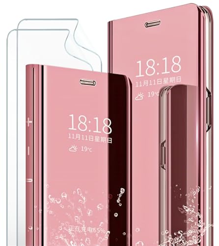 MLOTECH Hülle für Samsung Galaxy Note 8 Handyhülle + Schutzfolie[2 Stück] Flip Transluzent View Miroir Anti-Schock Spiegel Standfunktion Schutzhülle -Roségold von MLOTECH