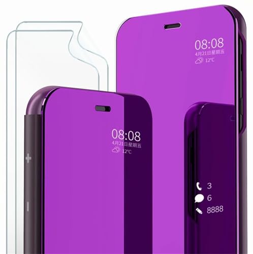 MLOTECH für Samsung S20 Hülle,Handyhülle + Schutzfolie[2 Stück] Flip Transluzent View Miroir Cover Anti-Schock Spiegel Standfunktion Schutzhülle Lila von MLOTECH