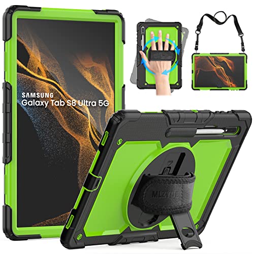 MLZYUE Ganzkörper-Schutzhülle für Samsung Galaxy Tab S8 Ultra 37.6 cm (14.6 Zoll), 3-lagige, robuste Militärqualität, Schultergurt, grüner PC von MLZYUE