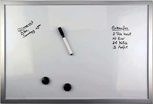 Rheita 9561 Magnet-Memo-Board 60 x 40 cm mit 2 Magneten und Boardmarker, Papprückwand,weiß/silber von MM Spezial
