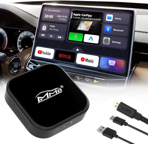 MMB WJAN-TV CarPlay, Wireless CarPlay, CarPlay Adapter Online YouTube/Netflix 2024 Neuer Upgrade-Dongle Mit HDMI Ausgang, Video-TV-Box,Android 11.0 Auto Wireless Adapter Für OEM Apple CarPlay Autos von MMB