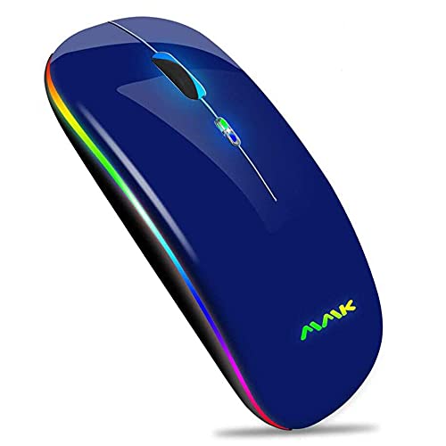 Kabellose schlanke Maus 2.4G tragbare optische USB-Funkmäuse, wiederaufladbare LED-Dual-Mode (Bluetooth 5.0 und 2.4G drahtlos) für Laptop, PC, iOS, Android, Windows (Blau) von MMK