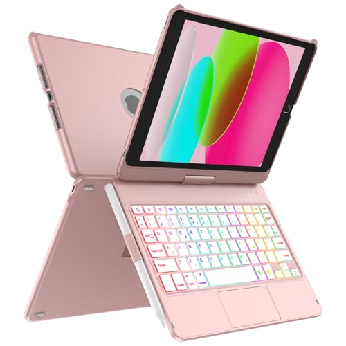 MMK Tastatur Hülle für iPad 10.2 Zoll(9/8/7 Generation), 7 Farben Beleuchtung & Multi Touch Trackpad & Auto Schlaf/Wach Funktion, Flip Stand Gehäuse mit Bleistifthalter, für iPad 10.2(2019/2020/2021) von MMK
