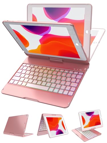 MMK iPad-Tastatur-Hülle für iPad 6. Generation 2018, iPad 5. Generation 2017, iPad Pro 9.7, iPad Air 2, iPad Air 1, Hintergrundbeleuchtung, 360 Grad drehbar, iPad-Hülle mit Tastatur, Rose, Rosa Gold von MMK