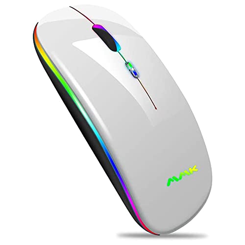 kabellose Bluetooth Maus für Laptop,2.4G tragbare optische USB-Funkmäuse, wiederaufladbare LED-Dual-Mode (Bluetooth 5.0 und 2.4G drahtlos) für Laptop, PC, iOS, Android, Windows,Silber von MMK