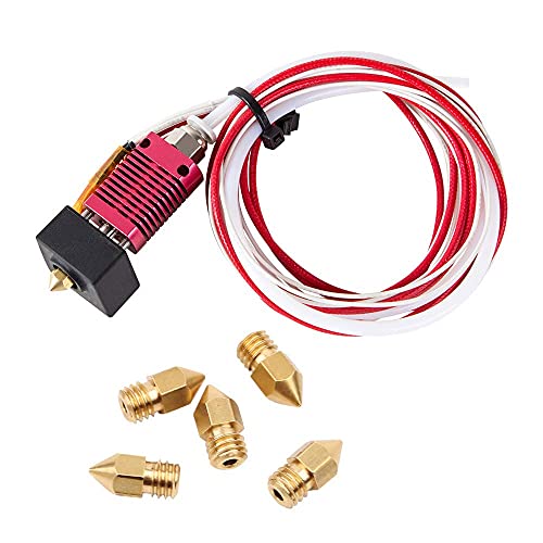 MMOBIEL Extruder-Set zusammengebaut – 24 V – für 3D-Drucker MK8 Hot End für PTFE-Filament 1.75 mit 3 Silikon-Socken/6 Messingdüsen MK8 von 0,4/2 pneumatischen Kupplungen mit 4 x 1 m Kabel von MMOBIEL