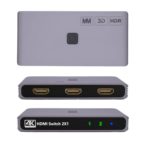 MMOBIEL HDMI Switch 4K@60Hz - 2 in 1 Out Bidirektionaler HDMI Switcher - HDMI Splitter HDR, 3D - HDMI Hub für TV, Monitor etc. - Kompatibel mit Apple TV, PS5/4 etc. 1 Display zur Zeit - Aluminium von MMOBIEL
