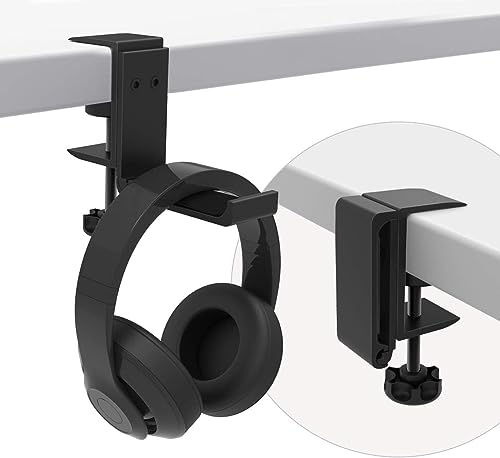 MMOBIEL Kopfhörerständer Schreibtisch – Faltbare Kopfhörer Halter Haken – Verstellbarer Kopfhörerhalter - Headset Halterung Tisch - Gaming-Headset-Ständer für den Schreibtisch – Schwarz Aluminium von MMOBIEL