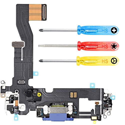 MMOBIEL Ladebuchse Kompatibel mit iPhone 12-6.1 inch - 2020 - Dock Connector Flex Kabel - Audio Jack/Mikrofon/Antenne Ersatz - Inkl. Schraubenzieher - Blau von MMOBIEL