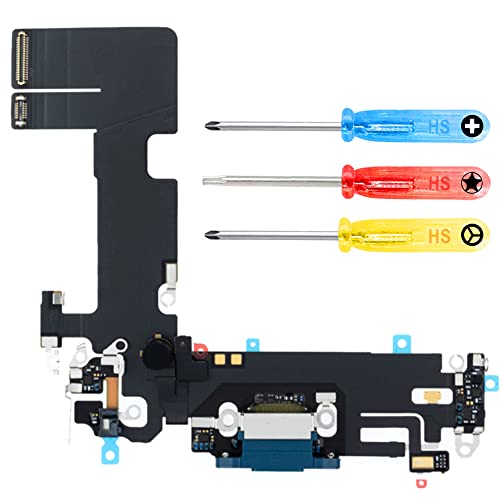 MMOBIEL Ladebuchse Kompatibel mit iPhone 13-6.1 inch - 2021 - Dock Connector Flex Kabel - Audio Jack/Mikrofon/Antenne Ersatz - Inkl. Schraubenzieher - Blau von MMOBIEL