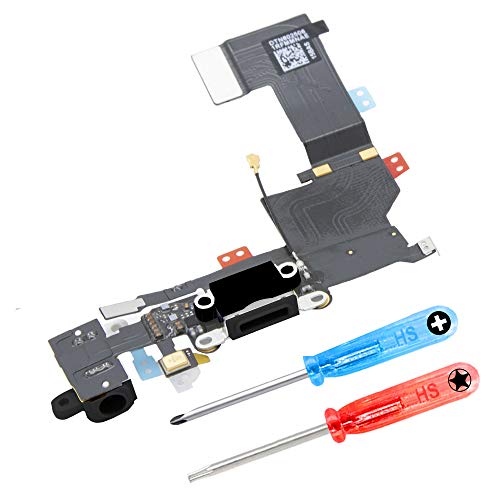 MMOBIEL Ladebuchse Kompatibel mit iPhone 5s 2013 - Dock Connector Flex Kabel - Audio Jack/Mikrofon/Antenne Ersatz - Inkl. Schraubenzieher - Schwarz von MMOBIEL