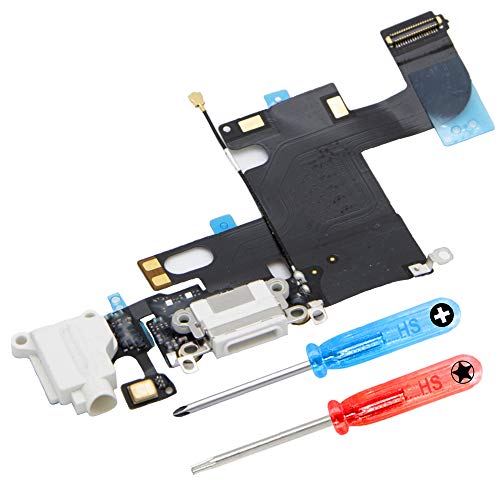 MMOBIEL Ladebuchse Kompatibel mit iPhone 6 2014 - Dock Connector Flex Kabel - Audio Jack/Mikrofon/Antenne Ersatz - Inkl. Schraubenzieher - Weiß von MMOBIEL