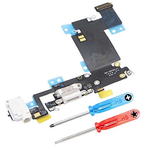 MMOBIEL Ladebuchse Kompatibel mit iPhone 6s Plus 2015 - Dock Connector Flex Kabel - Audio Jack/Mikrofon/Antenne Ersatz - Inkl. Schraubenzieher - Weiß von MMOBIEL
