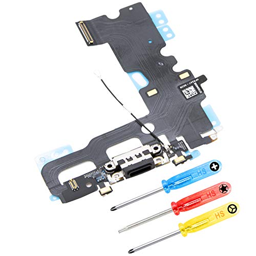 MMOBIEL Ladebuchse Kompatibel mit iPhone 7 2016 - Dock Connector Flex Kabel - Audio Jack/Mikrofon/Antenne Ersatz - Inkl. Schraubenzieher - Schwarz von MMOBIEL