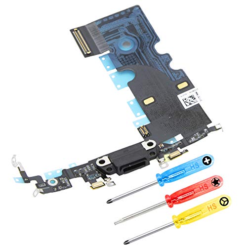 MMOBIEL Ladebuchse Kompatibel mit iPhone 8 - Dock Connector Flex Kabel - Audio Jack/Mikrofon/Antenne Ersatz - Inkl. Schraubenzieher - Schwarz von MMOBIEL