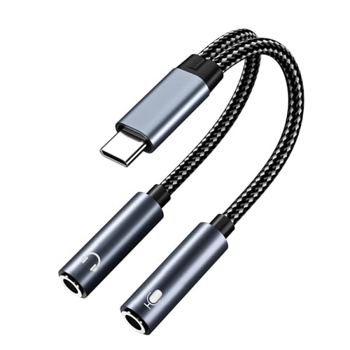 MMOBIEL USB-C auf 3.5mm Aux Audio Kopfhörer und Mikrofon Adapter 32 Bit Type-C auf Dual 3.5mm Klinke Aux Y Splitter Kopfhörer Mikrofon für iPhone 15, iPad, MacBook, Galaxy S24 S23 S22 S21, Pixel von MMOBIEL