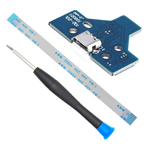 MMOBIEL USB Ladebuchse Ersatz für Play Station PS4 Controller Dualshock 4 Modell: JDS-001 12 Pin Flex Kabel inkl (+) Schraubenzieher von MMOBIEL
