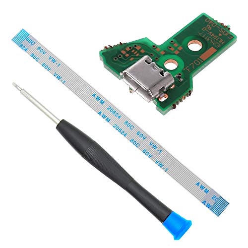 MMOBIEL USB Ladebuchse Ersatz für Play Station PS4 Controller Dualshock 4 Modell: JDS-040 12 Pin Flex Kabel inkl (+) Schraubenzieher von MMOBIEL