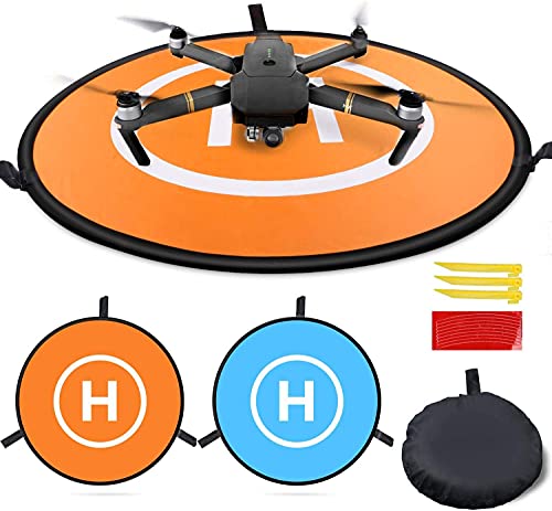 MMOBIEL Universeller Drohnenlandeplatz, wasserdichtes Helipad 55 cm / 21,6 Zoll, doppelseitig Orange/Blau für RC-Drohnen, Hubschrauber, DJI Mavic Mini 2 / Zoom/Air Fly 2 / Phantom/FPV/Inspire von MMOBIEL