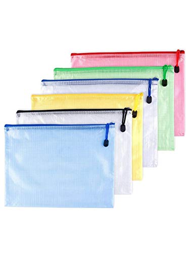 6er Zip-Ordner Geldbörse Pack PVC Dokumentendossier /PVC Schule, Büro, Magazin, Dokumentendatei Zippy Verschluss Ordnerhalter, Tasche Schwarz, Blau, Weiß, Gelb, Grün, Rot. A5 von MMY