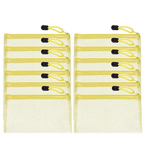 Beutel mit Reißverschluss, 12 Stück, PVC, Dokumententaschen, Format A6, für Schule und Büro, Etuis gelb von MMY