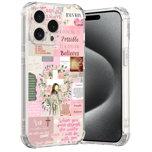 MMYAJT Coole christliche Handyhülle, passend für iPhone 15 Pro, kabelloses Laden, stoßfest, klar, Jesus, Heilige Bibelversen, Geschenk für Jungen, Mädchen, Männer, Frauen, Rosa MMYAJT Coole christliche Handyhülle, passend für iPhone 15 Pro, kabelloses Laden, stoßfest, klar, Jesus, Heilige Bibelversen, Geschenk für Jungen, Mädchen, Männer, Frauen, Rosa von MMYAJT