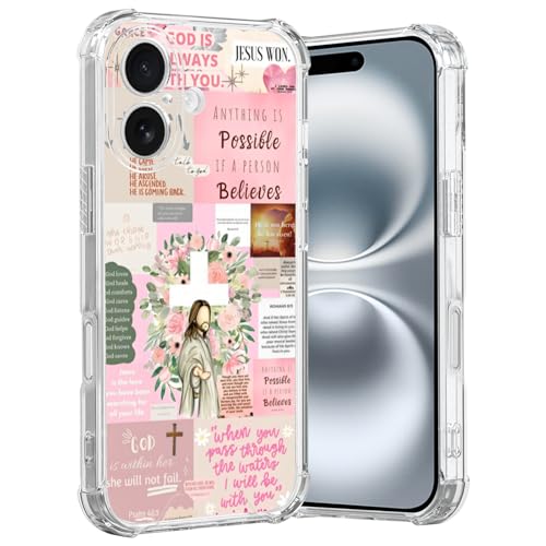 MMYAJT Coole christliche Handyhülle, passend für iPhone 16, kabelloses Laden, stoßfest, klar, Jesus, Heilige Bibelversen, Geschenk für Jungen, Mädchen, Männer, Frauen, Rosa MMYAJT Coole christliche Handyhülle, passend für iPhone 16, kabelloses Laden, stoßfest, klar, Jesus, Heilige Bibelversen, Geschenk für Jungen, Mädchen, Männer, Frauen, Rosa von MMYAJT