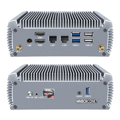 MNBOXCONET Fanless Mini PC AMD Ryzen 7 5825U (8C16T, up to 4.5GHz) Windows 11 Pro, Dual LAN Office Desktop Computer, DDR4 16 GB RAM 256 GB NVMe SSD, Radeon Graphics, HD, WiFi6, BT5.2 von MNBOXCONET