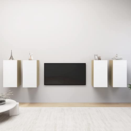 Fernseh Sideboard Hängeschrank Fernsehtisch TV-Schränke 4 STK. Weiß Sonoma-Eiche 30,5x30x60cm Holzwerkstoff von MNISDFL