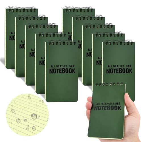 MOAMUN 10 Stück Wasserdichtes Notizblock Field Notes, Taschenformat Spiralbindung Mini Notizbuch Grünes Rasterpapier Notizbuch Klein, Notizblöcke für Aktivitäten im Freien Record Tactical(8,1x14 cm) von MOAMUN
