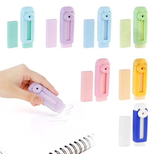 MOAMUN 14 Stück Einziehbar Radiergummi Kinder, Push-Pull Radiergummi Stift Eraser Radiergummis mit Kunststoffhülse und 7 Nachfüllradierer, Radierer Süße Stifte für Studenten Büro Schulbedarf von MOAMUN