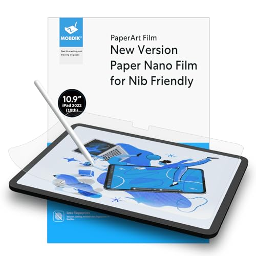 MOBDIK [2 Stück Papier Schutzfolie für iPad 10. Generation (10,9 Zoll, 2022) [Zeichnen Wie auf Papier] [Blendfreiem] [Kompatibel mit Apple Pencil] [mit Easy Installation Kit] von MOBDIK