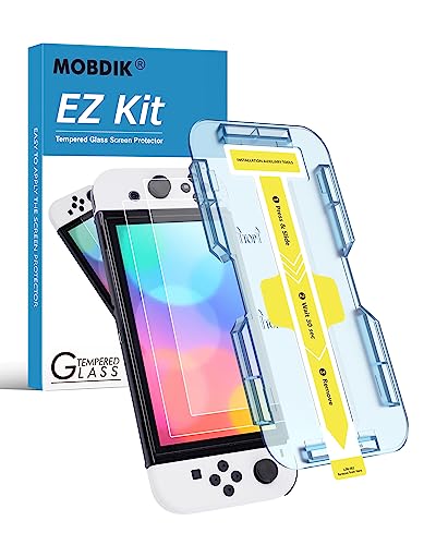 MOBDIK 2 Stück Schutzfolie Glas für Nintendo Switch OLED 2021 EZ Kit Automatische Ausrichtung von MOBDIK