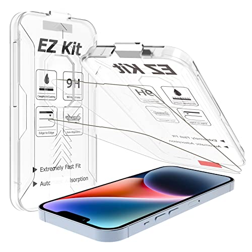 MOBDIK Schutzfolie Glas für iPhone 14 & 14 Pro & 13 & 13 Pro (6,1 Zoll), [9H Härte] [EZ Kit] [Automatische Ausrichtung] [Kompatibelmit Face ID] - 2 Stück von MOBDIK