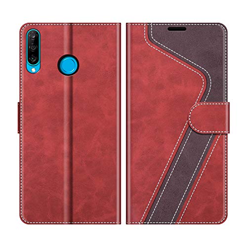 MOBESV Handyhülle für Huawei P30 Lite Hülle Leder, Huawei P30 Lite New Edition Klapphülle Handytasche Case für Huawei P30 Lite / P30 Lite New Edition Handy Hüllen, Modisch Rot von MOBESV