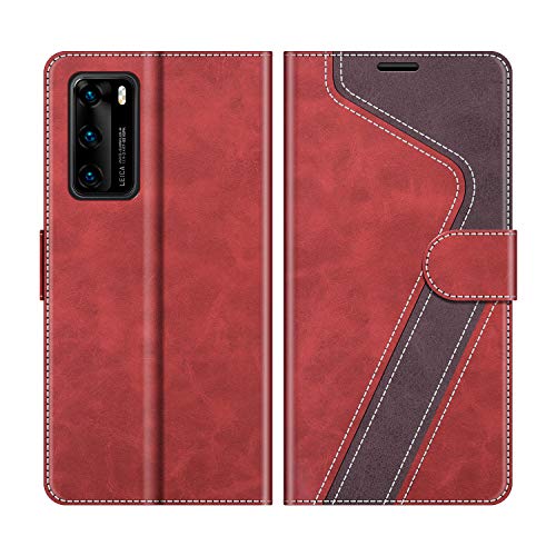 MOBESV Handyhülle für Huawei P40 Hülle Leder, Huawei P40 Klapphülle Handytasche Case für Huawei P40 Handy Hüllen, Modisch Rot von MOBESV