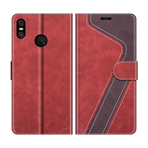 MOBESV Handyhülle für Motorola One Hülle Leder, Motorola One Klapphülle Handytasche Case für Motorola One Handy Hüllen, Modisch Rot von MOBESV