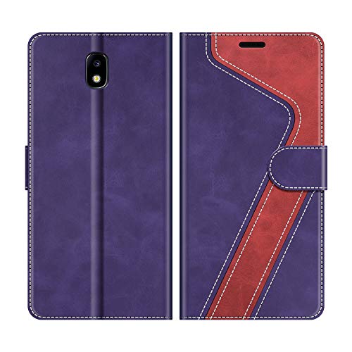 MOBESV Handyhülle für Samsung Galaxy J5 2017 Hülle Leder, Samsung Galaxy J5 2017 Klapphülle Handytasche Case für Samsung Galaxy J5 2017 Handy Hüllen, Violett/Rot von MOBESV