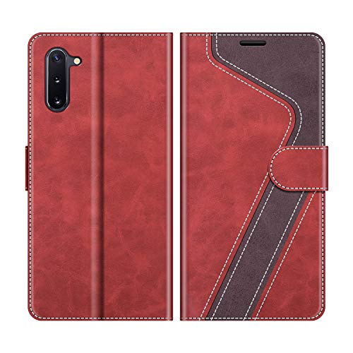 MOBESV Handyhülle für Samsung Galaxy Note 10 Hülle Leder, Samsung Galaxy Note 10 Klapphülle Handytasche Case für Samsung Galaxy Note 10 Handy Hüllen, Modisch Rot von MOBESV