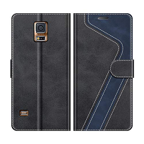 MOBESV Handyhülle für Samsung Galaxy S5, Samsung Galaxy S5 Neo Hülle Leder, Samsung Galaxy S5 Klapphülle Handytasche Case für Samsung Galaxy S5 / Galaxy S5 Neo Handy Hüllen, Modisch Schwarz von MOBESV