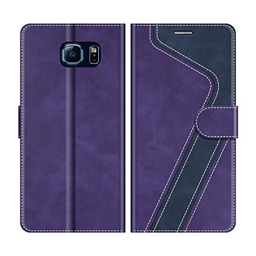 MOBESV Handyhülle für Samsung Galaxy S6 Hülle Leder, Samsung Galaxy S6 Klapphülle Handytasche Case für Samsung Galaxy S6 Handy Hüllen, Violett/Dunkelblau von MOBESV