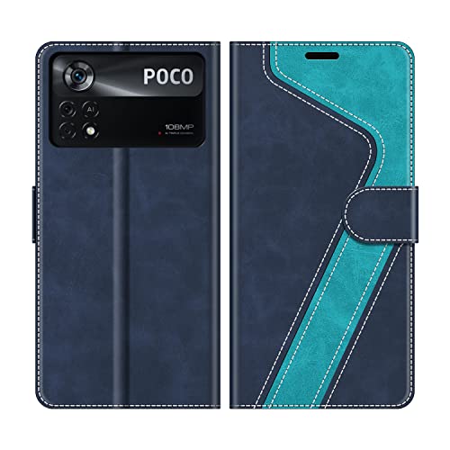 MOBESV Handyhülle für Xiaomi Poco X4 Pro 5G Hülle Leder, Xiaomi Poco X4 Pro 5G Klapphülle Handytasche Case für Xiaomi Poco X4 Pro 5G Handy Hüllen, Modisch Blau von MOBESV