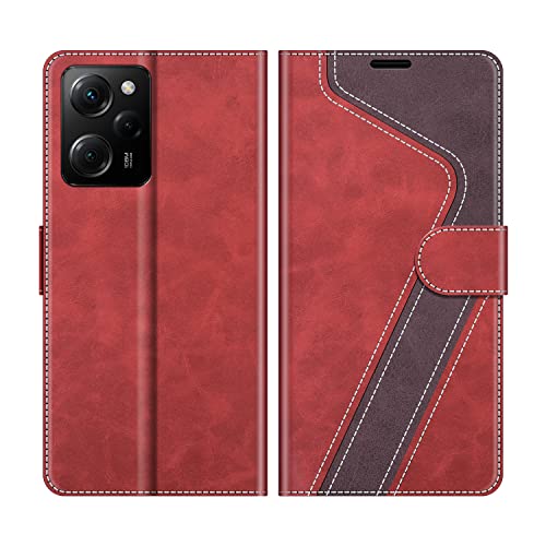 MOBESV Handyhülle für Xiaomi Poco X5 Pro 5G Hülle Leder, Xiaomi Poco X5 Pro 5G Klapphülle Handytasche Case für Xiaomi Poco X5 Pro 5G Handy Hüllen, Modisch Rot von MOBESV