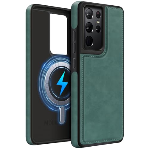 MOBESV Lederhülle für Samsung Galaxy S21 Ultra 6,8 Zoll, Magnetisch Handyhülle kompatibel mit MagSafe/Kabelloses Ladepad, Dünn Klassische Elegant Hülle, Grün MOBESV Lederhülle für Samsung Galaxy S21 Ultra 6,8 Zoll, Magnetisch Handyhülle kompatibel mit MagSafe/Kabelloses Ladepad, Dünn Klassische Elegant Hülle, Grün von MOBESV